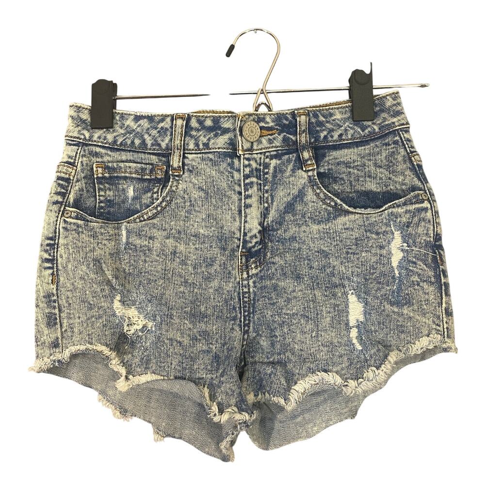 Refuge Medium Wash Fringe Trim Stretch Denim Jean Shorts Women Sz 2
